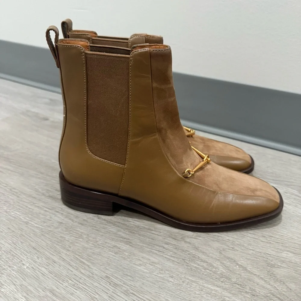 Tory Burch Chelsea Boot Equestrian Link Ankle Bootie in River Rock Suede Leather
